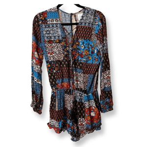 Cotton Candy LA Multicolored Bandana Boho Romper Size Medium, MSRP $62